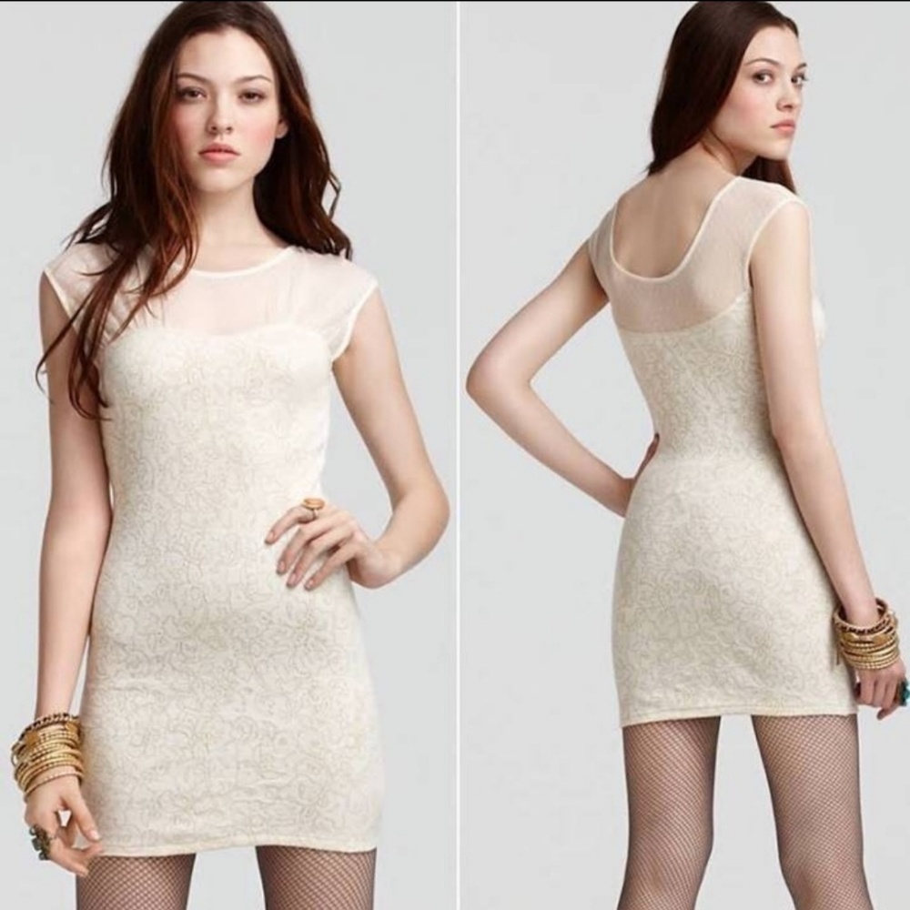 Free People Starlight Gold and Cream Mini Dress